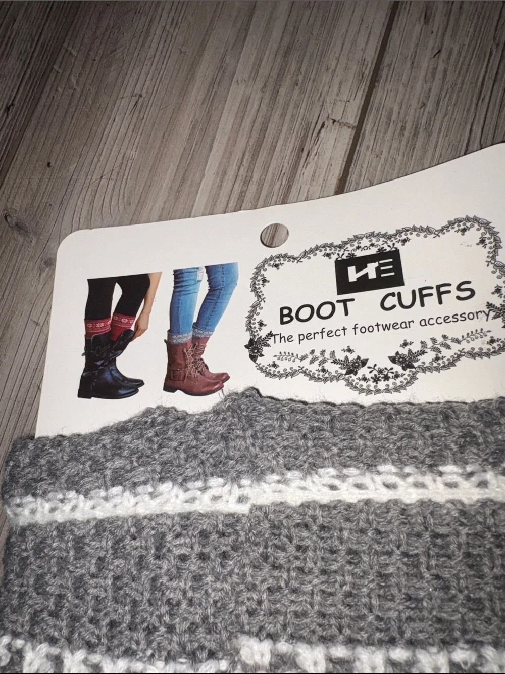 NWT Boot Cuffs - Gray and White Knit Leg Warmers